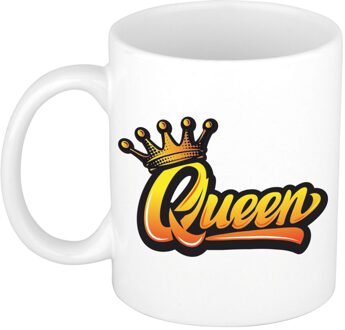 Mok/ beker wit Koningsdag Queen met kroon 300 ml - feest mokken