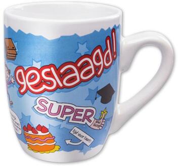 Mok - Geslaagd, te gek - Blauw - Cartoon