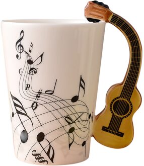 Mok Met Gitaar Unieke Handvat En Kunst Muzieknoten Houdt Kopjes Thee Koffie Melk Keramische Mokken Viool Cup Muzikanten B