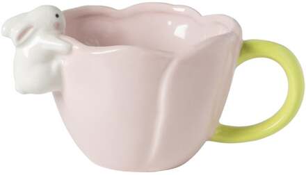 Mok met konijntje - roze/groen - ø12x10.2 cm
