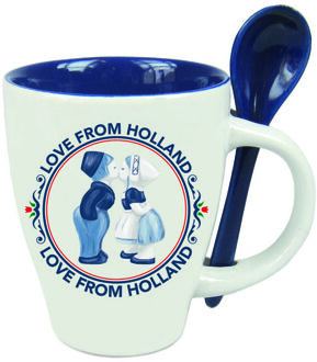 Mok + lepel 10,5 cm kussend paar wit