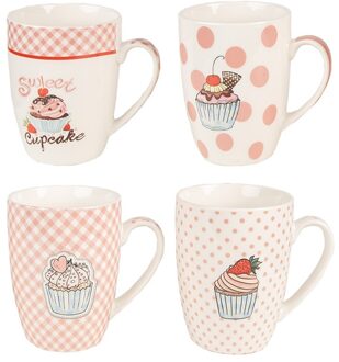 Mok Set van 4 300 ml Roze Porselein Cupcake Roze