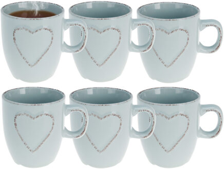 mokken set Heart - 10x - lichtblauw - 150 ml - koffie / thee - keramiek