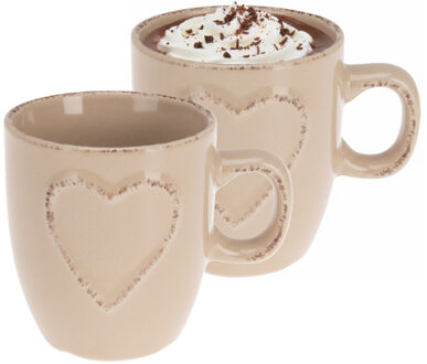 mokken set Heart - 2x - beige - 150 ml - koffie / thee - keramiek