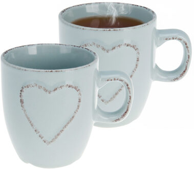 mokken set Heart - 2x - lichtblauw - 150 ml - koffie / thee - keramiek