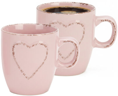 mokken set Heart - 2x - lichtroze - 150 ml - koffie / thee - keramiek