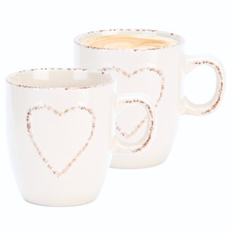 mokken set Heart - 2x - wit - 150 ml - koffie / thee - keramiek