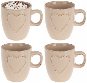 mokken set Heart - 4x - beige - 150 ml - koffie / thee - keramiek