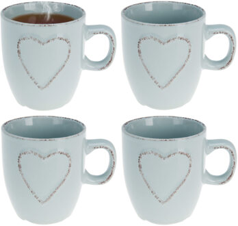 mokken set Heart - 4x - lichtblauw - 150 ml - koffie / thee - keramiek