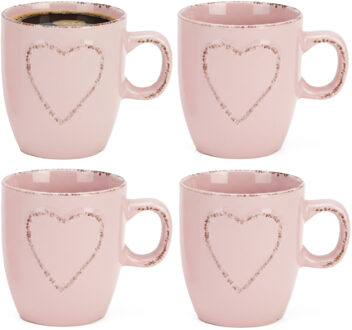 mokken set Heart - 4x - lichtroze - 150 ml - koffie / thee - keramiek