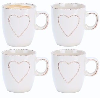 mokken set Heart - 4x - wit - 150 ml - koffie / thee - keramiek