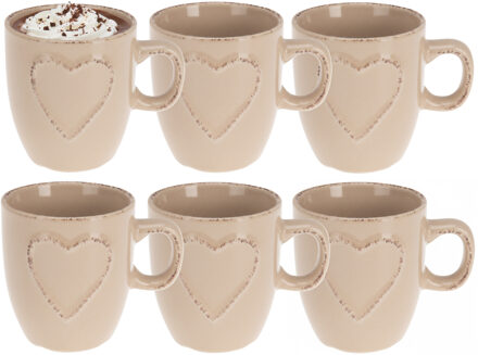 mokken set Heart - 6x - beige - 150 ml - koffie / thee - keramiek
