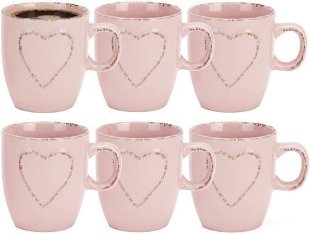 mokken set Heart - 6x - lichtroze - 150 ml - koffie / thee - keramiek