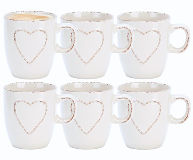 mokken set Heart - 8x - wit - 150 ml - koffie / thee - keramiek