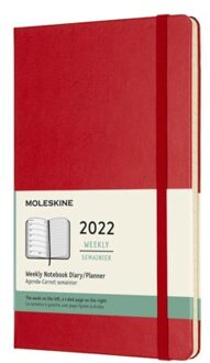 Moleskine agenda 2022, 1 week per pagina met notitieblad, hard cover, kleur rood,