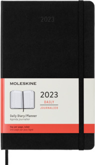 Moleskine agenda 2023, 1 dag per pagina, hardcover, kleur zwart, formaat large, 13 x 21 cm.