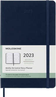 Moleskine agenda 2023, 1 week per 2 pagina's horizontaal, hard cover, kleur sapphire blauw,