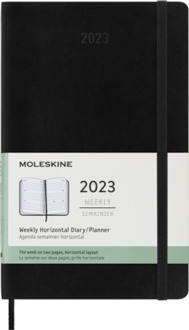 Moleskine agenda 2023, 1 week per 2 pagina's horizontaal, hardcover, kleur zwart,