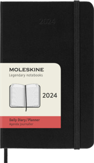 Moleskine agenda 2024, 1 dag per pagina, hardcover, kleur zwart, formaat pocket, 9 x 14 cm.