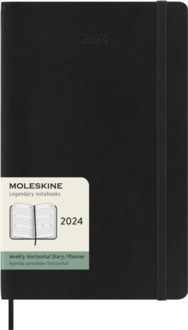 Moleskine agenda 2024, 1 week per 2 pagina's horizontaal, softcover, kleur zwart,