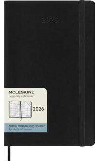 Moleskine agenda 2026, 1 maand per 2 pagina's, softcover, a5, zwart