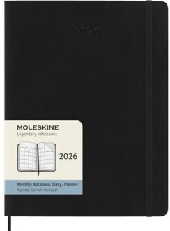 Moleskine agenda 2026, 1 maand per 2 pagina's, softcover, xl, zwart