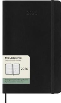 Moleskine agenda 2026, 1 week per 2 pagina's horizontaal, softcover, a5, zwart