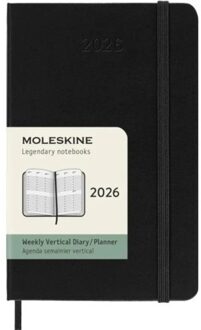 Moleskine agenda 2026, 1 week per 2 pagina's verticaal, hardcover, a6, zwart