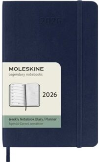 Moleskine agenda 2026, 1 week per pagina + notitieblad, a6, softcover, saffier blauw