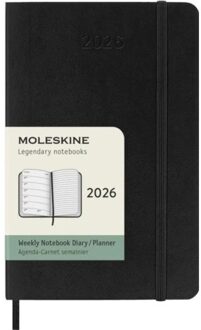Moleskine agenda 2026, 1 week per pagina + notitieblad, a6, softcover, zwart