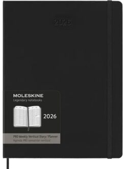 Moleskine pro planner 2026, 1 week per 2 pagina's, verticaal, xl, hardcover, zwart