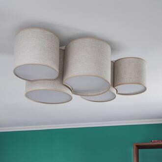 Mona Nature plafondlamp, 5-lamps naturel linnen Naturel linnen, wit