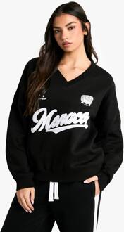Monaco Multi Print V-Hals Oversized Sweatshirt, Black