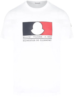 Moncler Box Logo Katoenen T-Shirt Moncler , White , Heren - XL