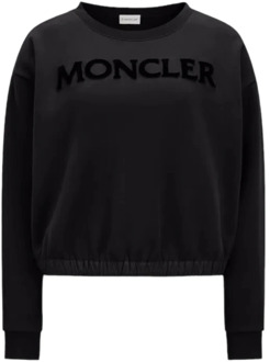 Moncler Geborduurd Logo Sweatshirt van Katoenfleece Moncler , Black , Dames - L,M,Xs