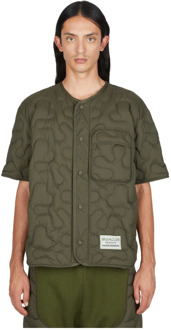 Moncler Gewatteerd Gewatteerd Overshirt met Logo Patch Moncler , Green , Heren - S,Xs