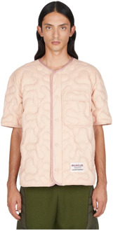 Moncler Gewatteerd Gewatteerd Overshirt met Logo Patch Moncler , Pink , Heren - M,S,Xs,2Xs