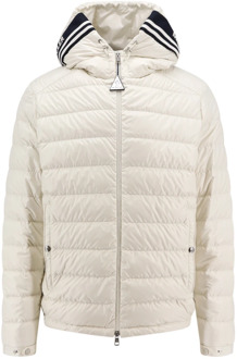 Moncler Gewatteerde jas met logo capuchon Moncler , White , Heren - 2XL