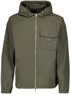 Moncler Hoge hals Hooded Jacket met rits Moncler , Green , Heren - 2Xl,Xl