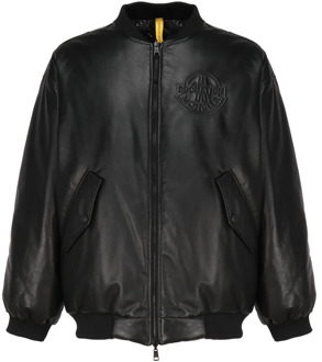Moncler Leather Jackets Moncler , Black , Heren - Xl,L