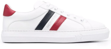 Moncler Leren Side-Stripe Sneakers Moncler , White , Dames - 38 1/2 Eu,40 Eu,40 1/2 EU