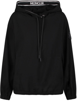 Moncler Logo-appliquè satijnen hoodie met stretch design Moncler , Black , Dames - XS