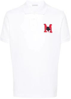 Moncler Logo Pique Polo Shirt met Applicatie Moncler , White , Heren - Xl,L,M,S