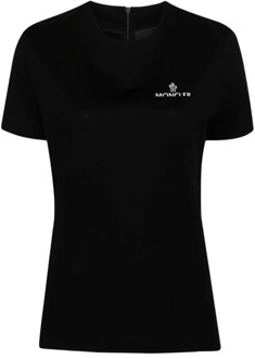 Moncler Logo T-shirt Zwart Katoen Ronde Hals Moncler , Black , Dames - L,S