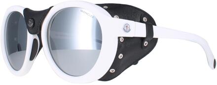 Moncler ML0046 21C wit zwart leer grijs zilver spiegel zonnebril