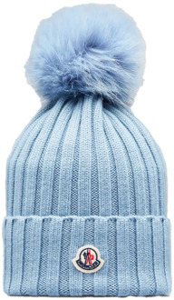 Moncler Muts met Pom Pom - Lichtblauw Moncler , Blue , Dames - ONE Size