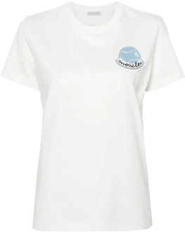 Moncler Organisch Katoenen Logo Patch T-Shirt Moncler , White , Dames