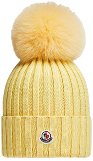 Moncler Pom Pom Beanie - Geel Moncler , Yellow , Dames - ONE Size
