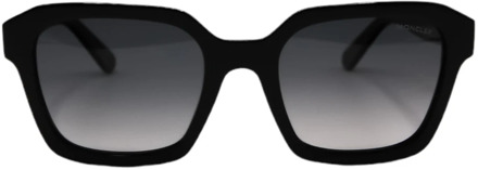 Moncler Rechthoekige zwarte glanzende zonnebril Moncler , Black , Unisex - 53 MM