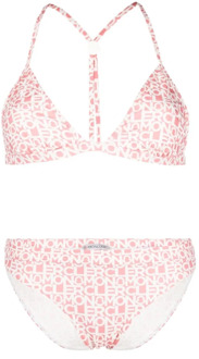 Moncler Roze Cross Over Bikini met Wit Logo Print Moncler , Pink , Dames - L,M,S,Xs